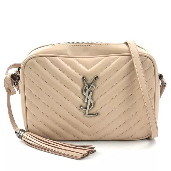 Auth SAINT LAURENT Lou Crossbody Shoulder Bag Beige Leather/Silvertone authentic - Picture 1 of 16
